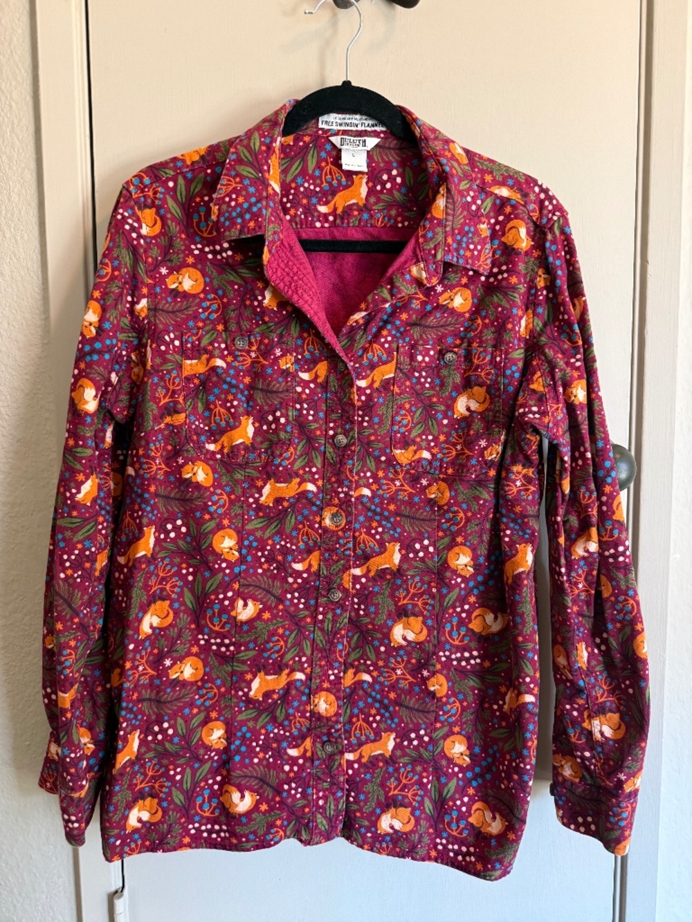 Duluth Trading Free Swingin' Flannel Sangria Fox Print Women's L